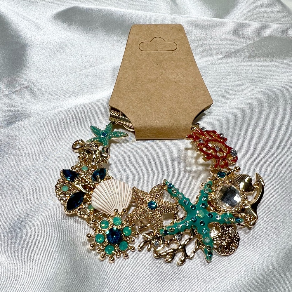 Ocean Beach Theme Blue & Red Sparkly Bracelet